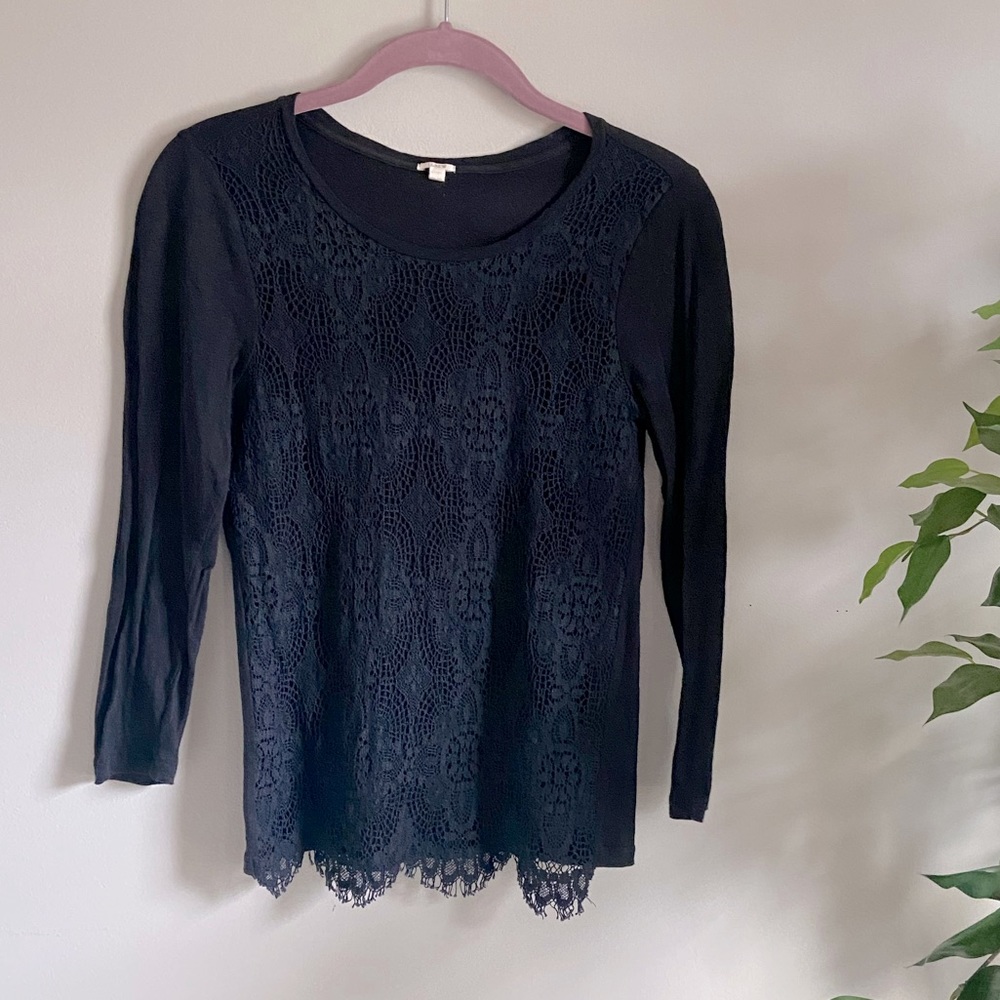 JCREW 3/4 sleeve lace front tee